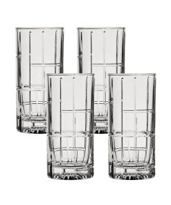 Corelle Modern Dinnerware Ocean Glass Traze FTR Highball Glasses (4-Pieces), 12-ounce, Dishwasher Safe