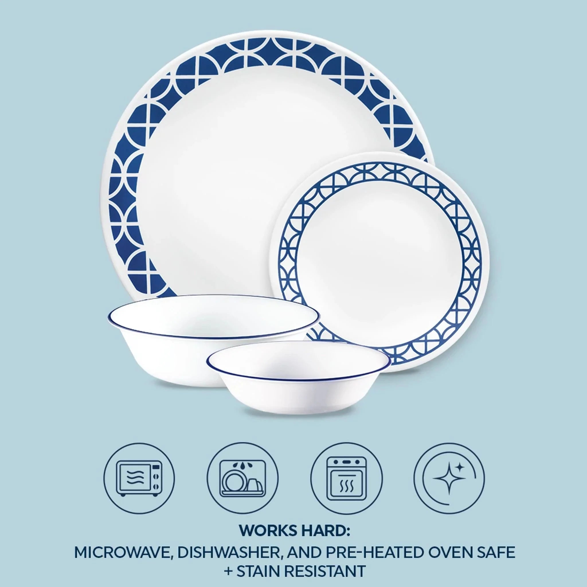 Corelle Modern Dinnerware Corelle? Cobalt Circles 16-piece Mugless Dinnerware Set, Service of 4 - Image 6