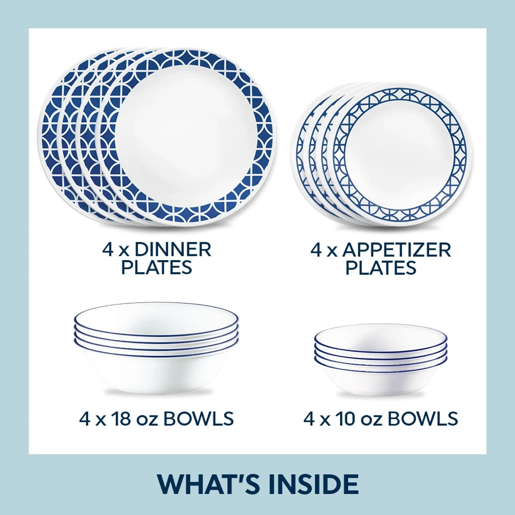 Corelle Modern Dinnerware Corelle? Cobalt Circles 16-piece Mugless Dinnerware Set, Service of 4 - Image 3