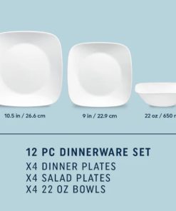 Alternative view of Corelle Modern Dinnerware Corelle? Square? Pure White 12-piece Dinnerware Set, Service for 4