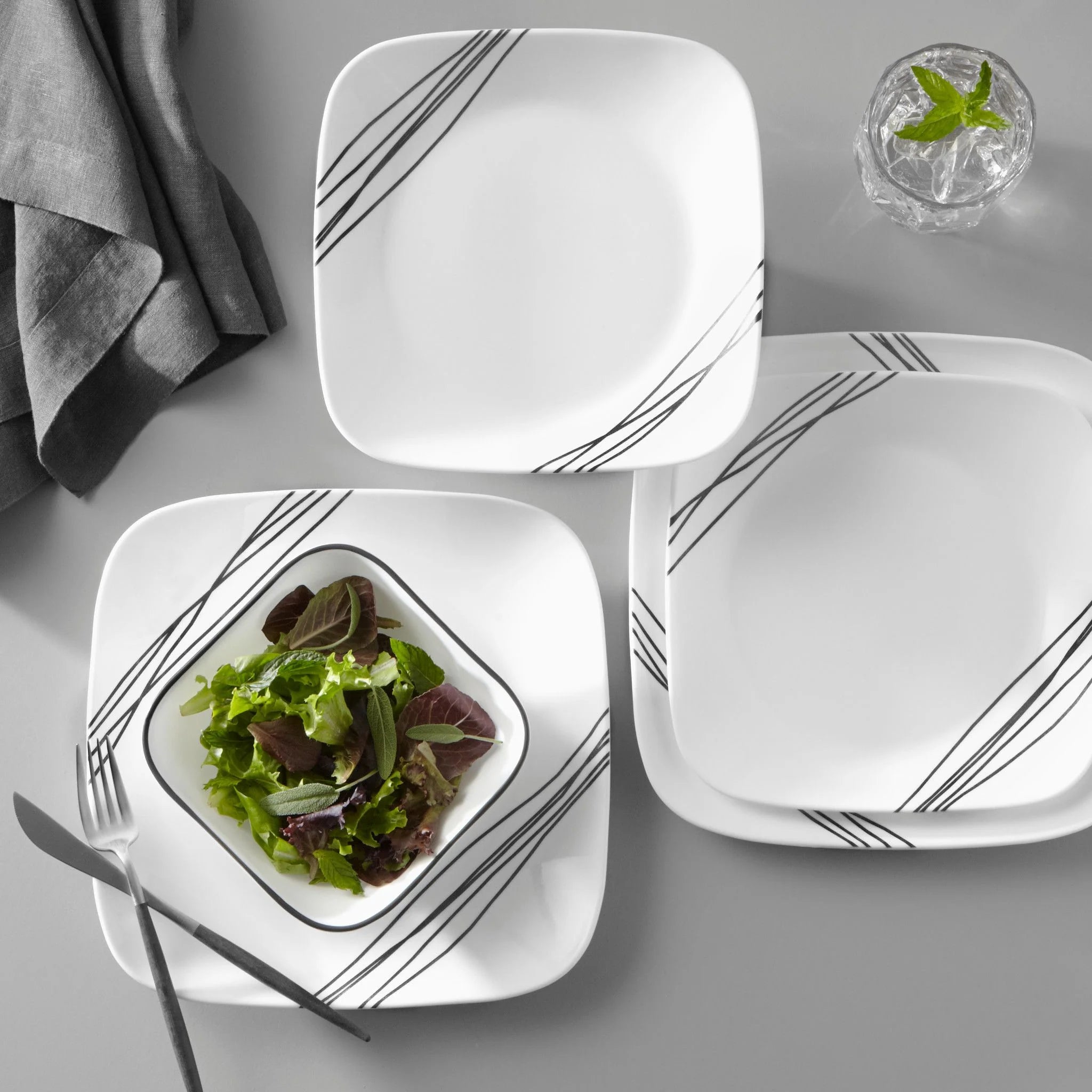 Corelle Modern Dinnerware Corelle? Square Simple Sketch 18-piece Dinnerware Set, Service for 6 - Image 2