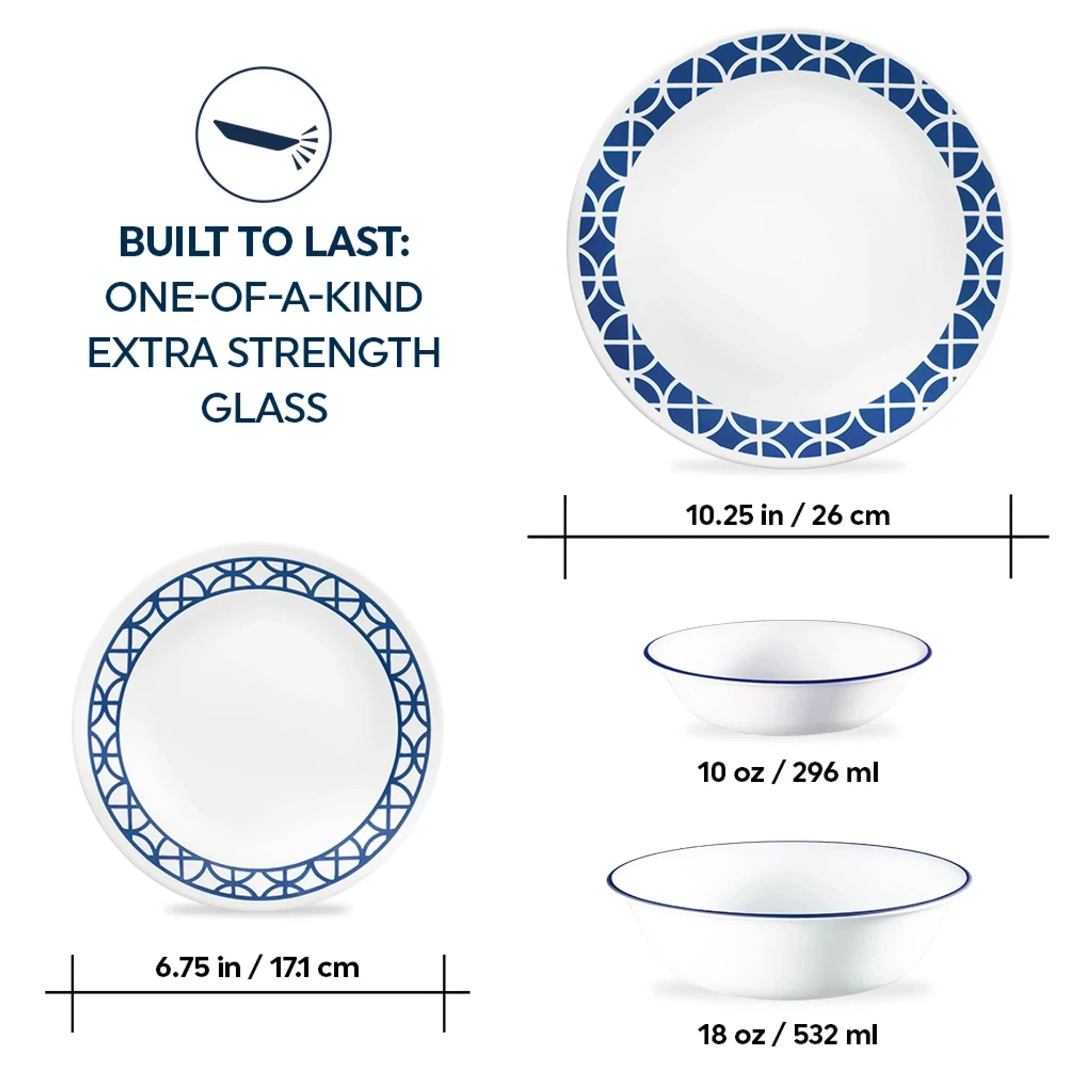 Corelle Modern Dinnerware Corelle? Cobalt Circles 16-piece Mugless Dinnerware Set, Service of 4 - Image 2
