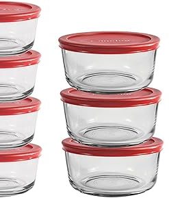 Corelle Modern Dinnerware Anchor Hocking 26 Piece Glass Storage Containers with Lids (13 Glass Food Storage Containers & 13 Red SnugFit Lids)