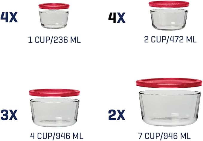 Corelle Modern Dinnerware Anchor Hocking 26 Piece Glass Storage Containers with Lids (13 Glass Food Storage Containers & 13 Red SnugFit Lids) - Image 2