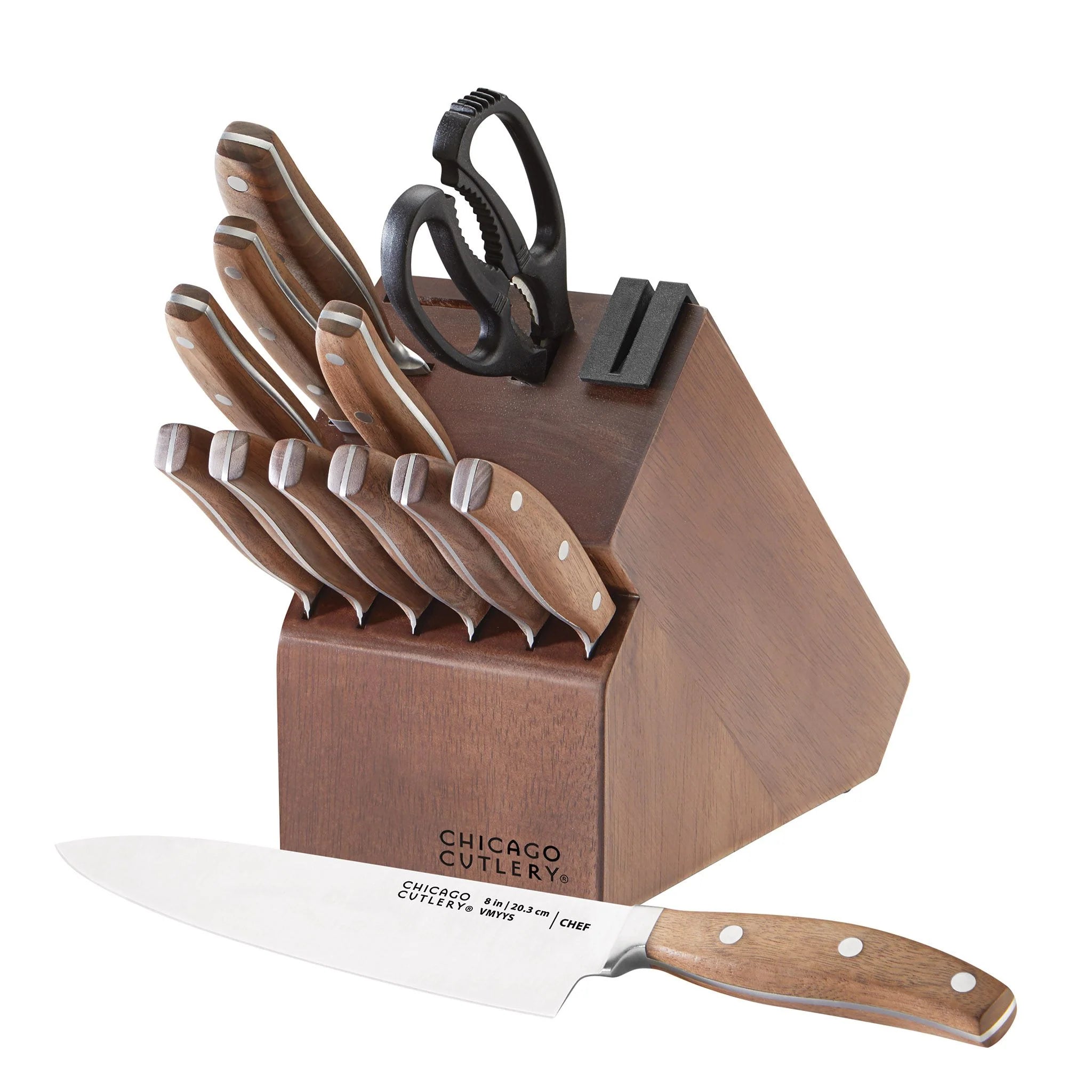 Corelle Modern Dinnerware Chicago Cutlery? Signature Edge Walnut 13-piece Knife Block Set