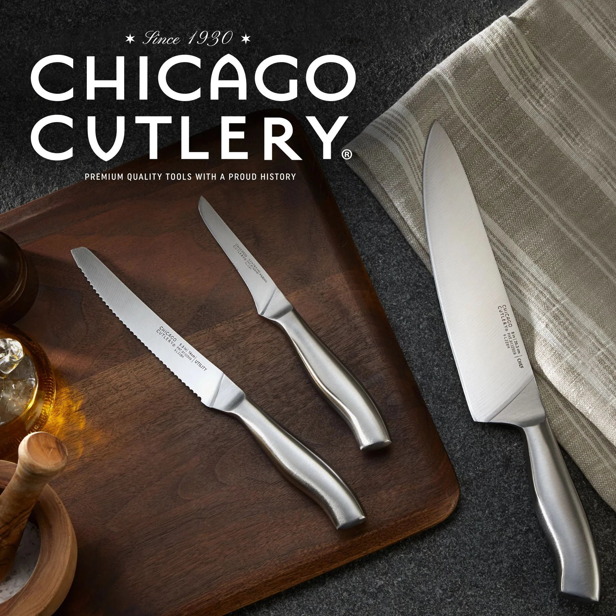 Corelle Modern Dinnerware Chicago Cutlery? Insignia Steel? 3-piece Knife Set - Image 5