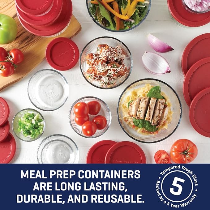 Corelle Modern Dinnerware Anchor Hocking 26 Piece Glass Storage Containers with Lids (13 Glass Food Storage Containers & 13 Red SnugFit Lids) - Image 3